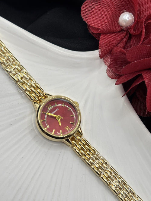 Bordo Kadran Roma Rakamlı Gold Kadın Saati