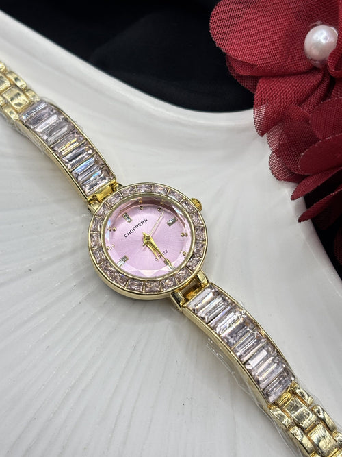 Baget Taşlı Pembe Kadran Gold Kadın Saati